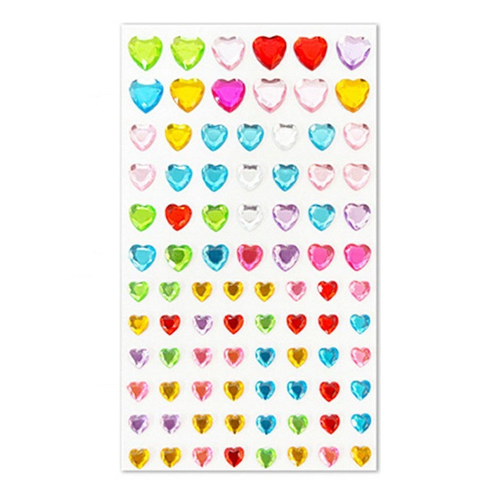 Multifarvet Selvklæbende Krystal 3D Stickers - 88 stk - Hjerter