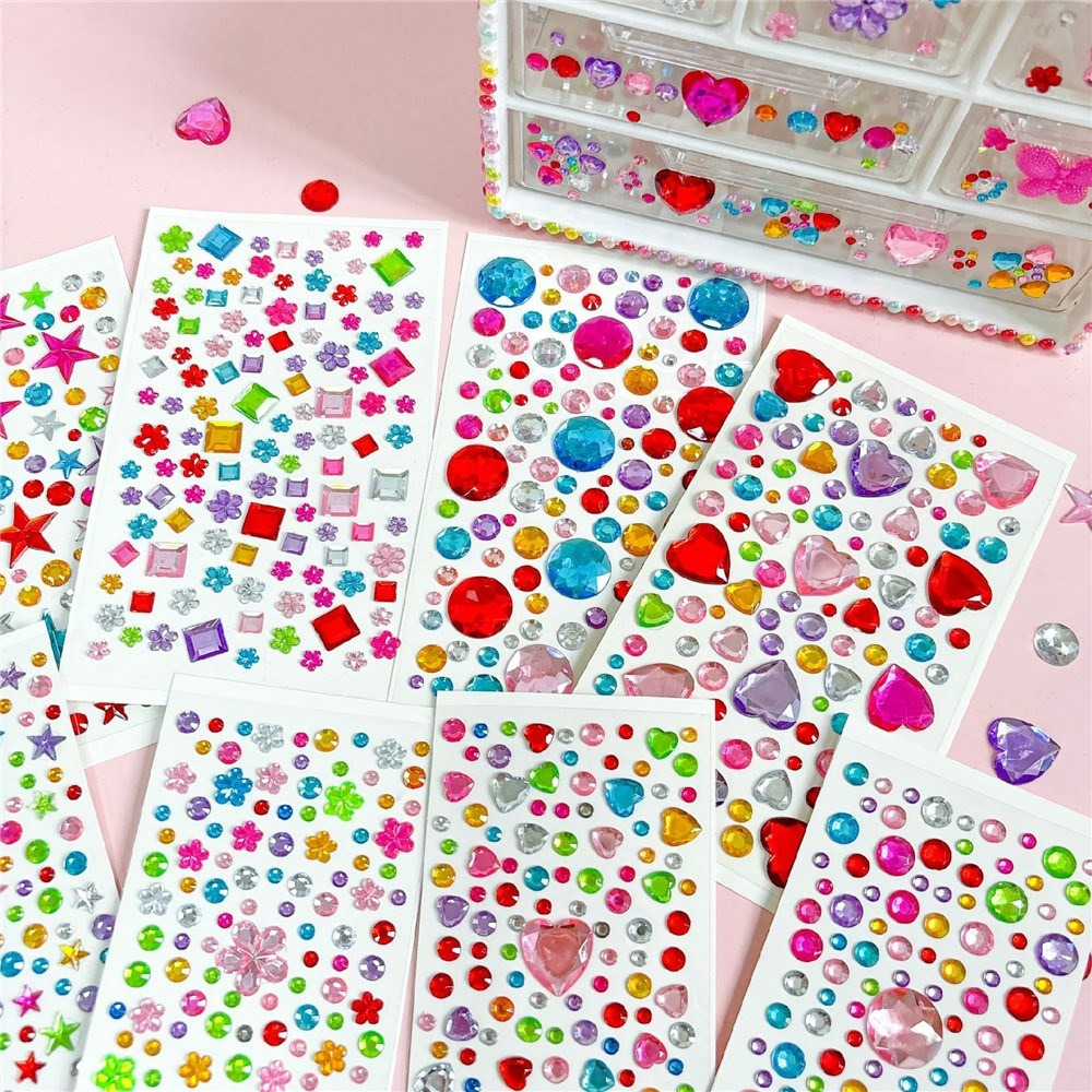 Multifarvet Selvklæbende Krystal 3D Stickers - 88 stk - Firkantet