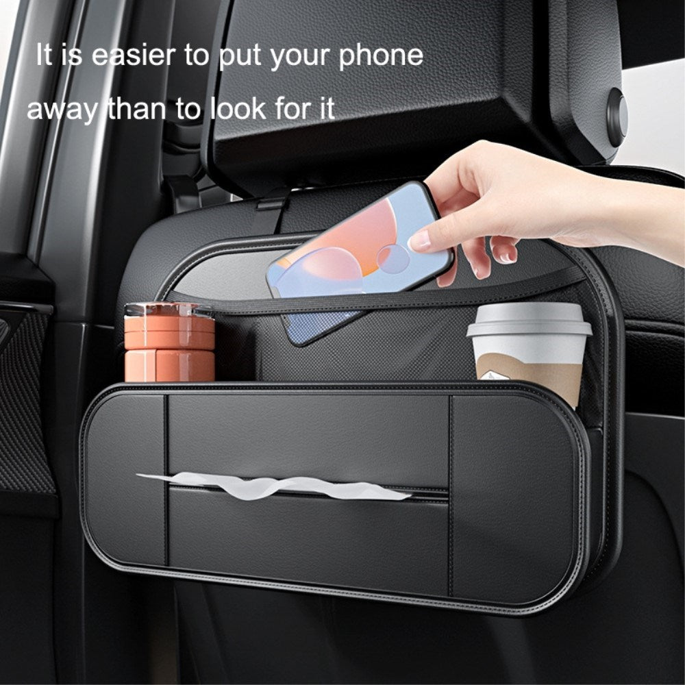 Bagsæde Kunstlæder Organizer m. Smartphone Holder & Opbevaring - Sort