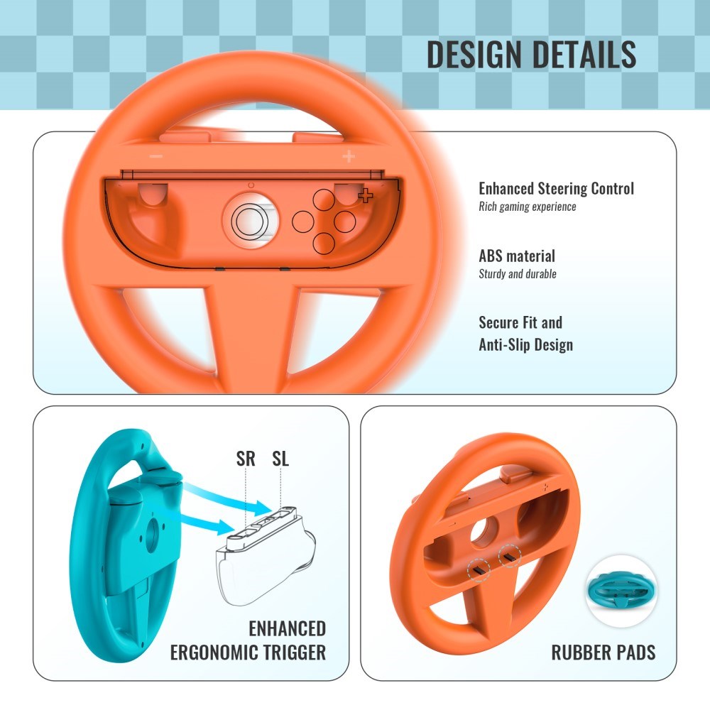 Racerrat til Nintendo Switch 2 Controller - 2 stk - Blå / Orange