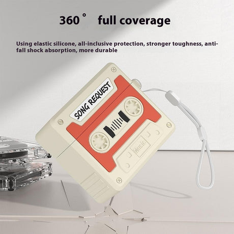 Airpods 4 Retro Kassettebånd Afspiller Silikone Cover - Orange/Beige