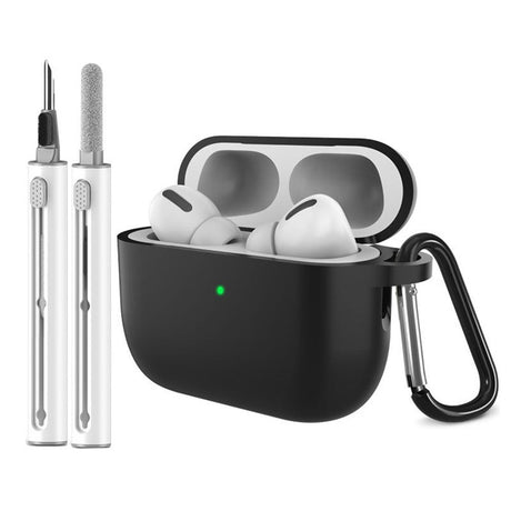 Apple AirPods Pro (3. gen.) Silikone Cover m. Karabinhage & Rengøringspen - Black
