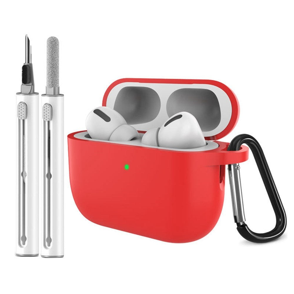 Apple AirPods Pro (3. gen.) Silikone Cover m. Karabinhage & Rengøringspen - Red