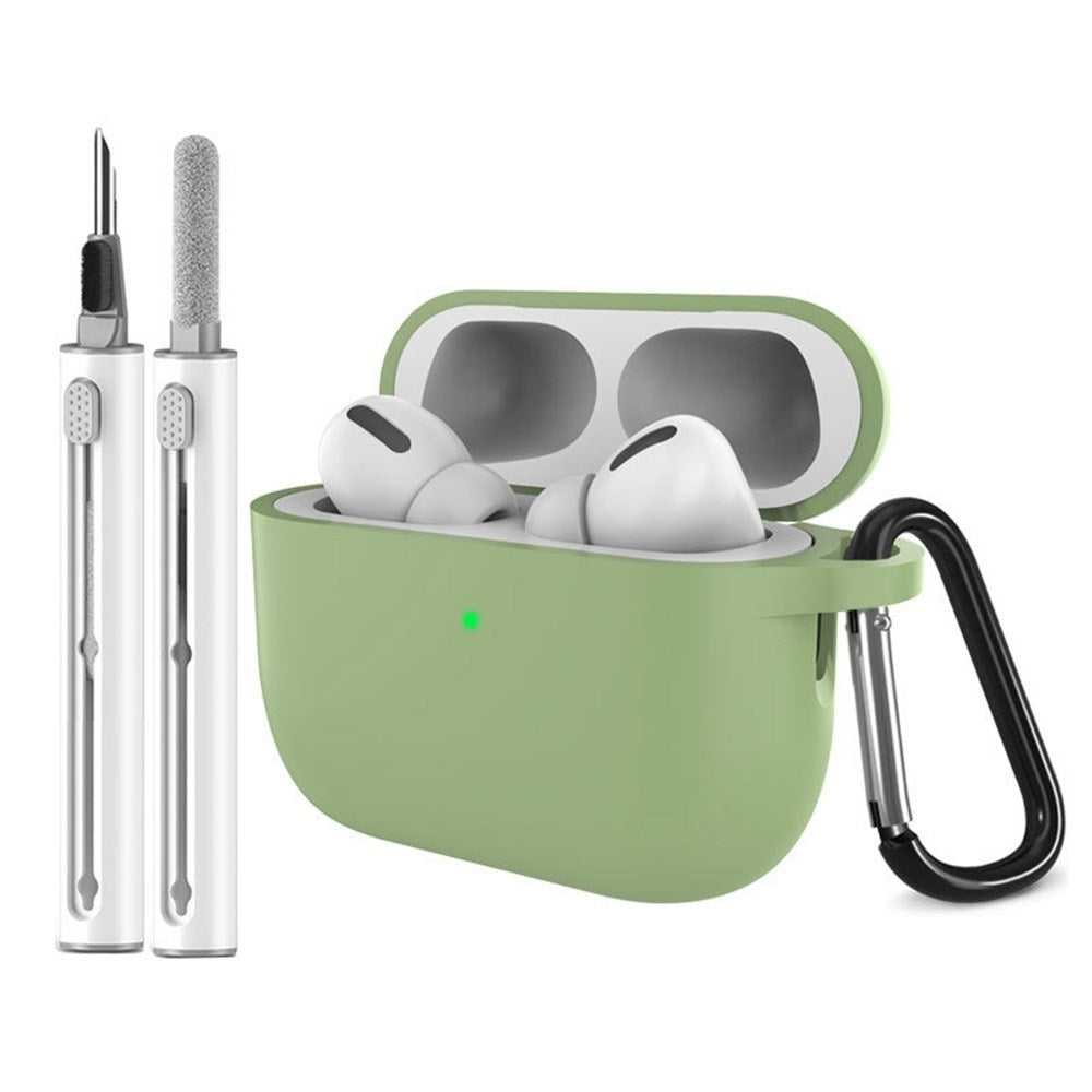 Apple AirPods Pro (3. gen.) Silikone Cover m. Karabinhage & Rengøringspen - Matcha Green