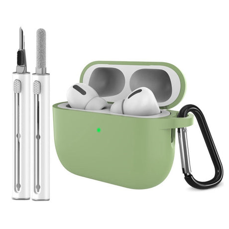 Apple AirPods Pro (3. gen.) Silikone Cover m. Karabinhage & Rengøringspen - Matcha Green