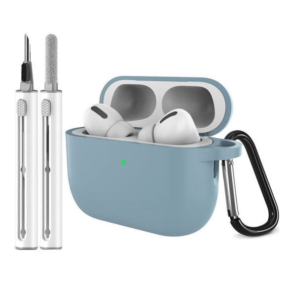 Apple AirPods Pro (3. gen.) Silikone Cover m. Karabinhage & Rengøringspen - Baby Blue
