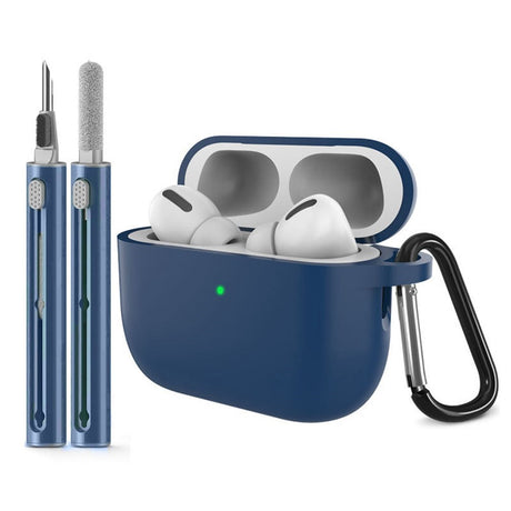 Apple AirPods Pro (3. gen.) Silikone Cover m. Karabinhage & Rengøringspen - Midnight Blue