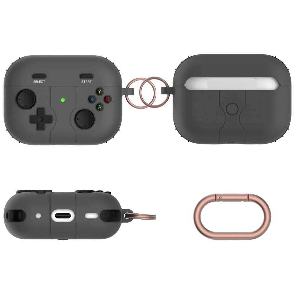 Apple Airpods Pro 2nd Gen (2022) Silikone Cover m. Karabinhage - Spil Controller - Sort