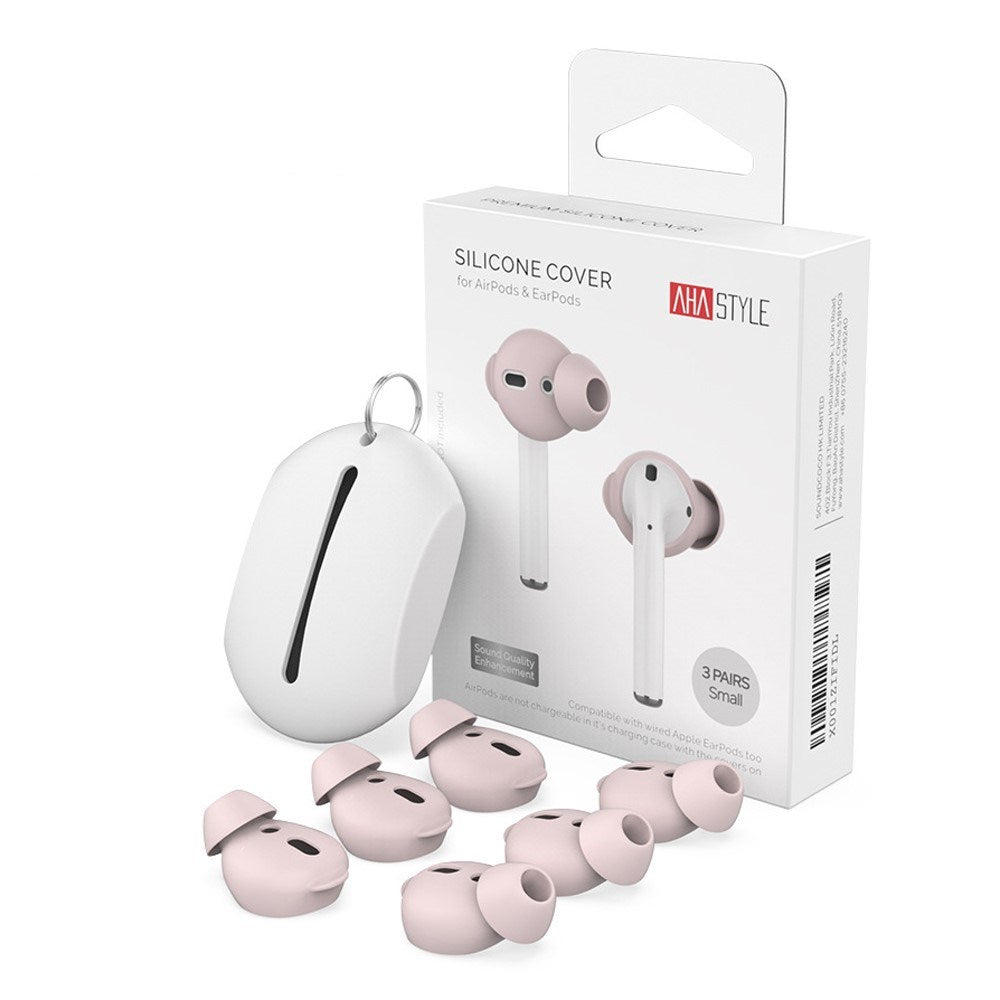 Apple AirPods (1. & 2. Gen) Ørepuder 3 Sæt m. Opbevaringsetui - Str. S - Lyserød