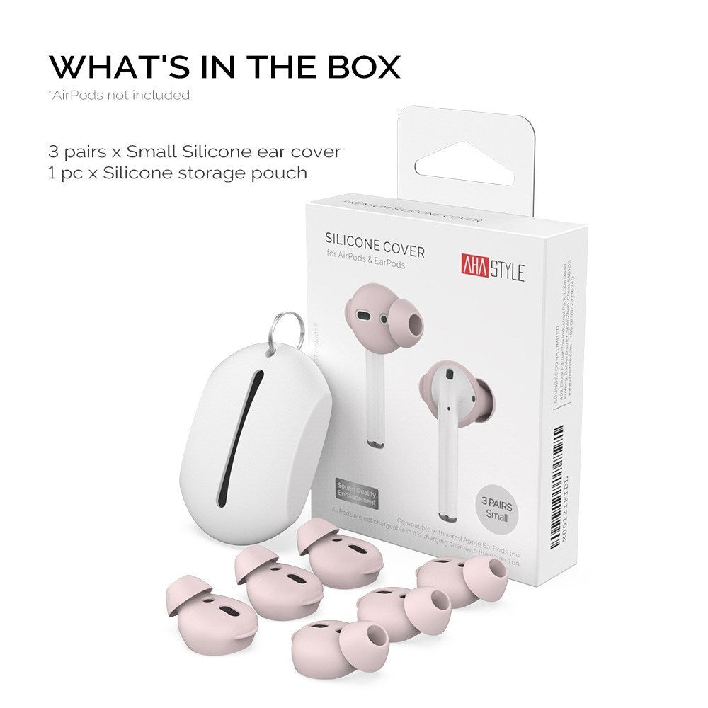 Apple AirPods (1. & 2. Gen) Ørepuder 3 Sæt m. Opbevaringsetui - Str. S - Lyserød