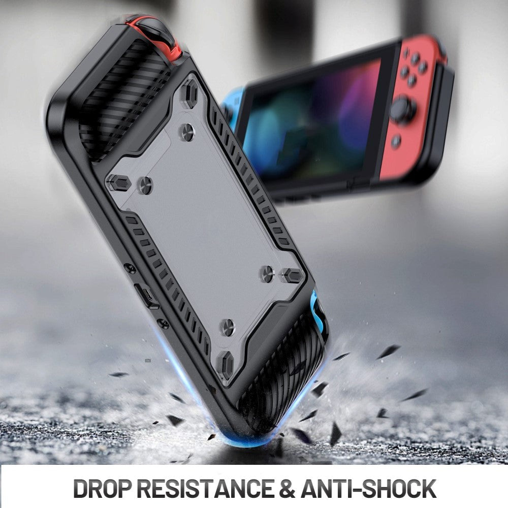 Nintendo Switch OLED Plastik Cover m. Ergonomisk Greb - Sort / Gennemsigtig