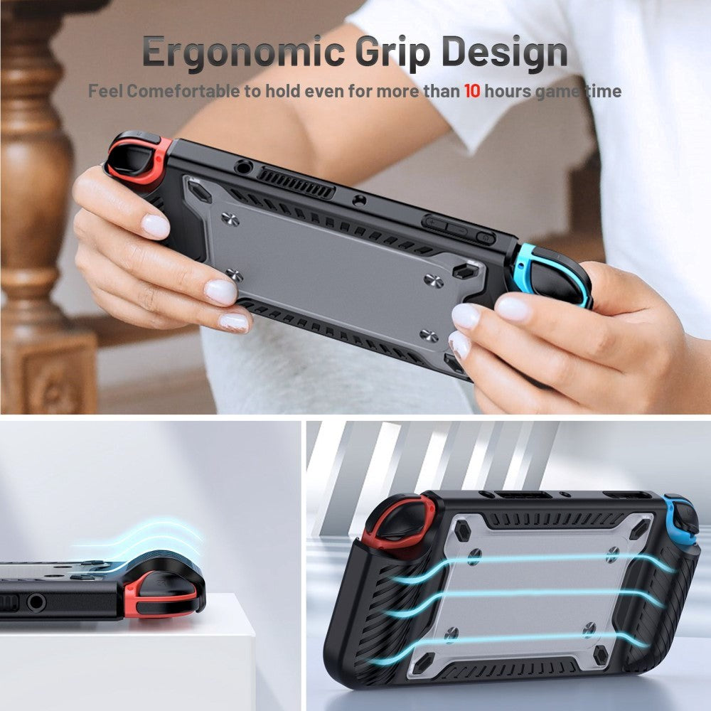 Nintendo Switch OLED Plastik Cover m. Ergonomisk Greb - Sort / Gennemsigtig