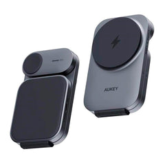 Aukey MagFusion 3-i-1 Magnetisk Foldbar Trådløs Oplader - MagSafe Kompatibel - Grå