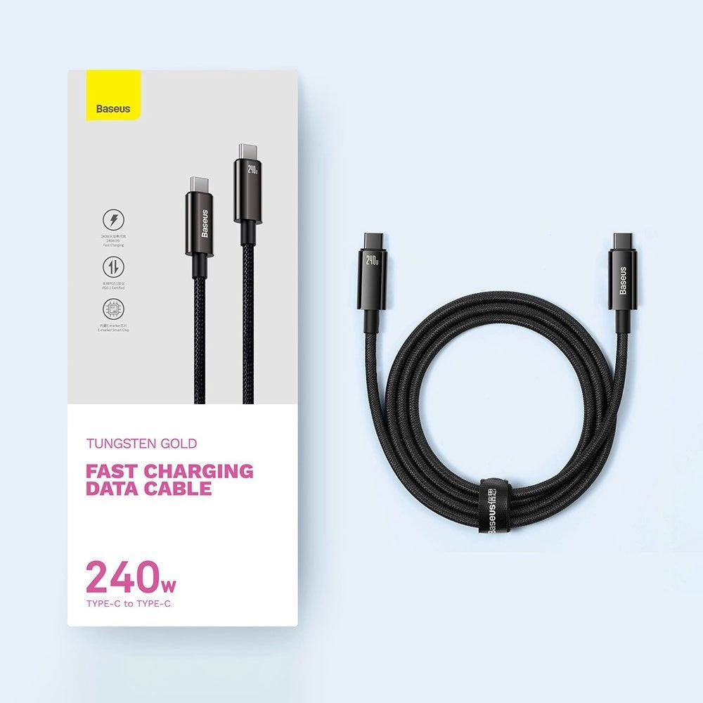 Baseus 240W USB-C til USB-C Kabel 480Mb/s - 3m - Sort
