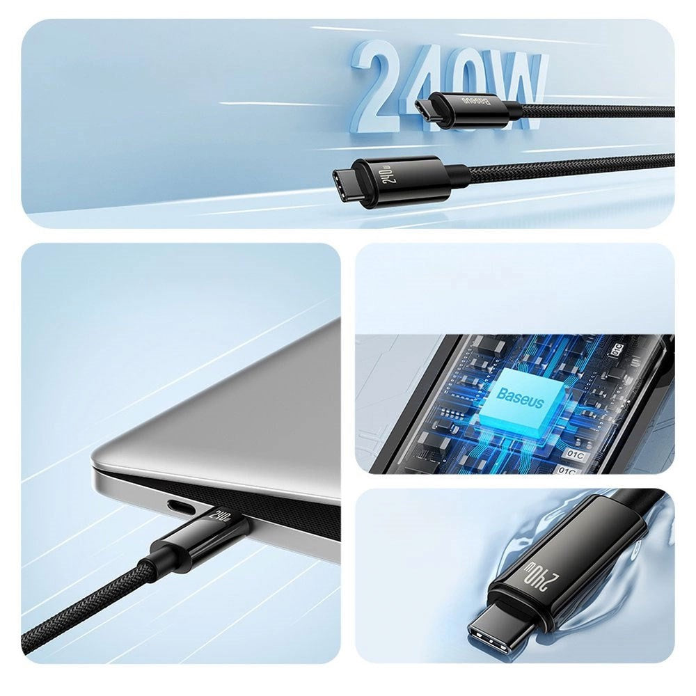 Baseus 240W USB-C til USB-C Kabel 480Mb/s - 3m - Sort