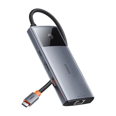 Baseus USB-C 6-i-1 Multiport Adapter m. 2 x USB-C 2 x USB-A 1 x HDMI 1 x RJ45 - Grå