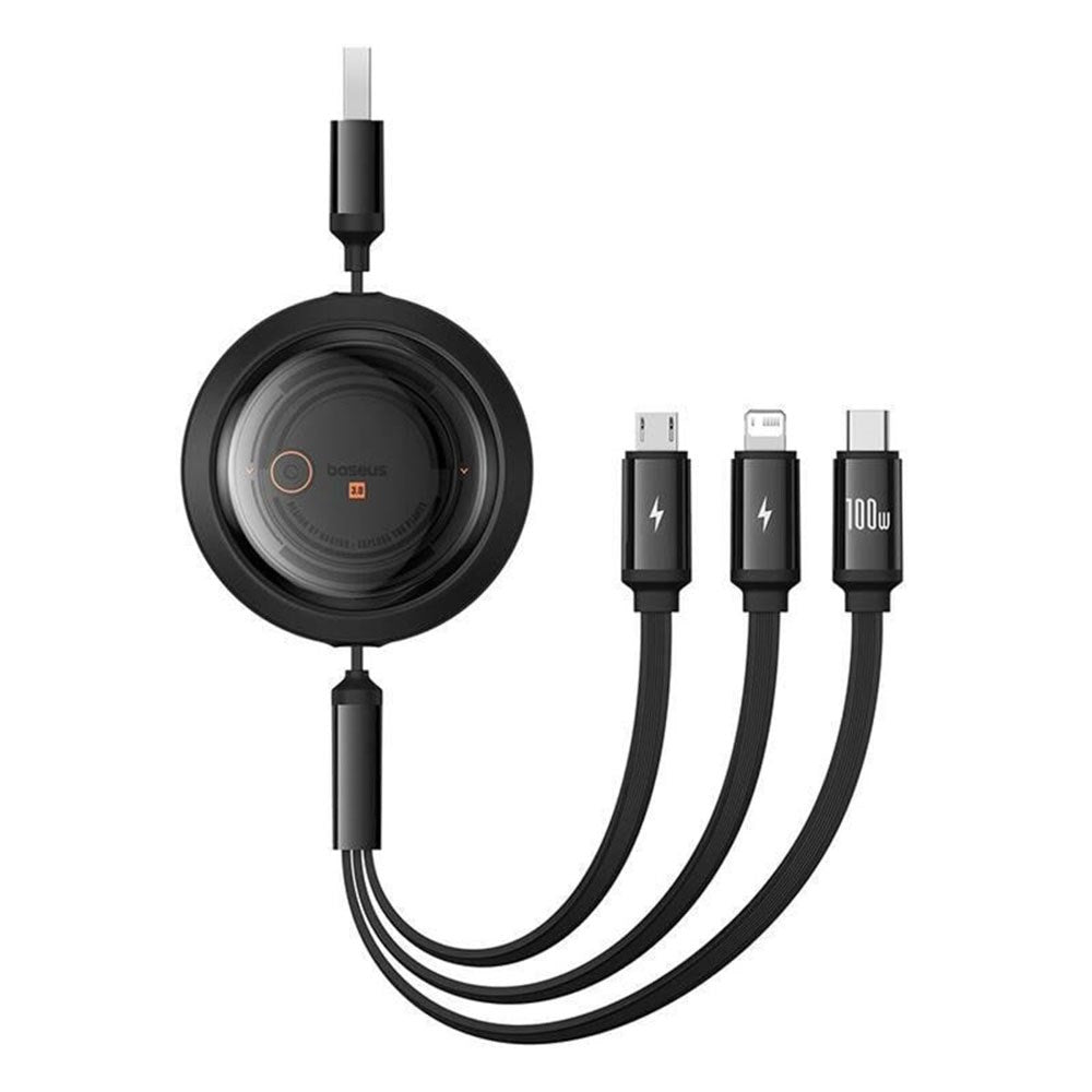 Baseus Free2Draw 3-i-1 Udtrækkeligt Multikabel - USB-A til USB-C / Lightning / Micro USB - 1.1m - Sort