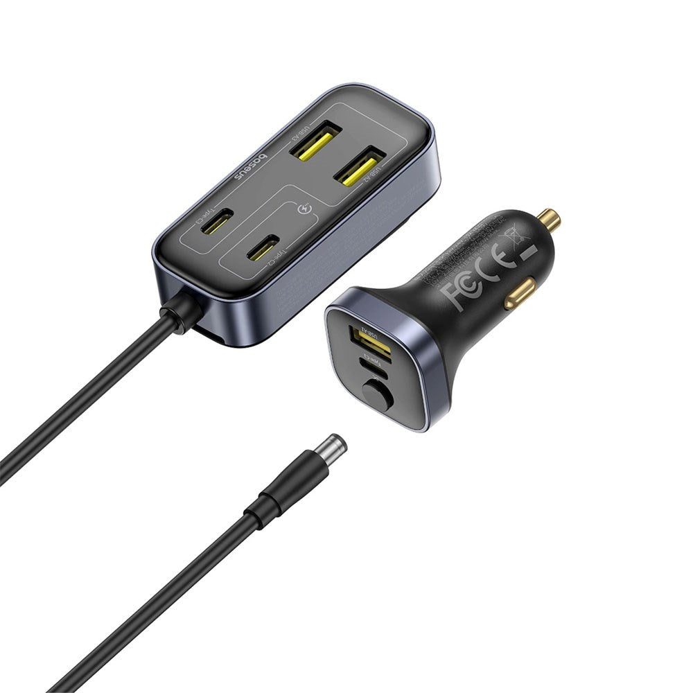 Baseus Multifunktionel Biloplader 110W m. 3 x USB-A & 3 x USB-C - 1.5m - Sort