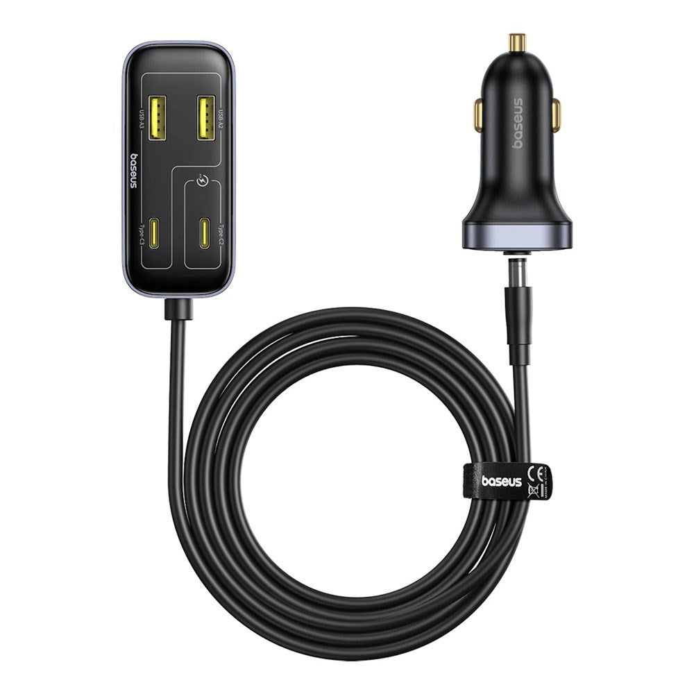 Baseus Multifunktionel Biloplader 110W m. 3 x USB-A & 3 x USB-C - 1.5m - Sort