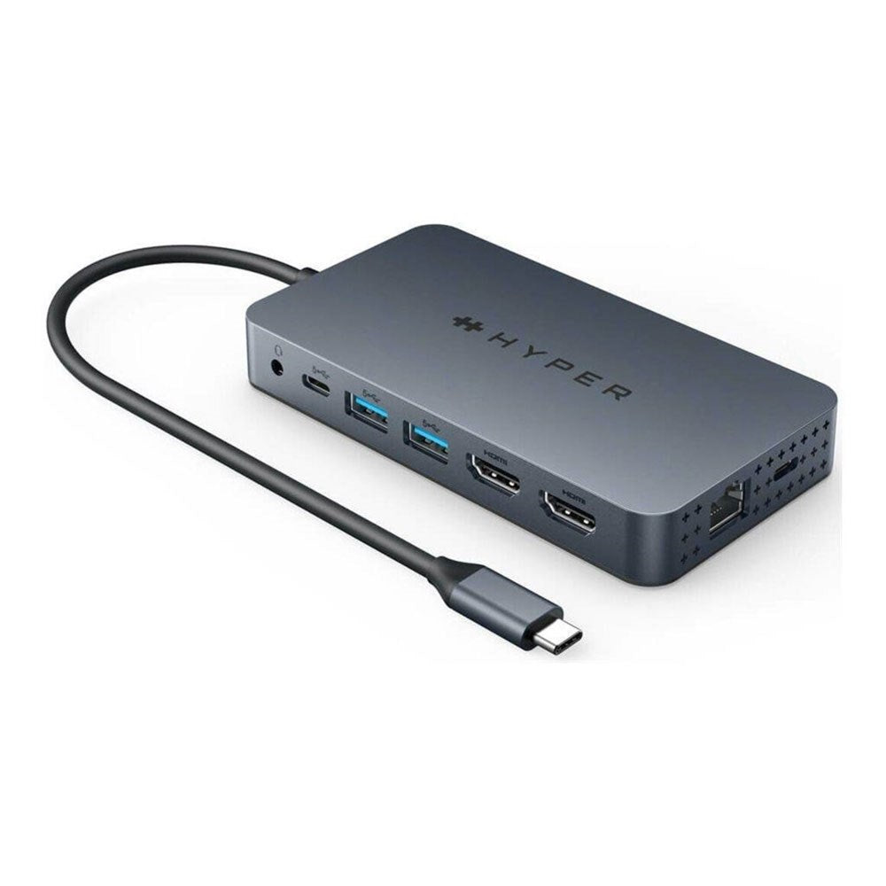 Hyper HyperDrive 10-i-1 USB-C Hub m. USB-A / USB-C / HDMI / Ethernet / 3.5mm Jackstik / SD- & MicroSD-Kort - Grå