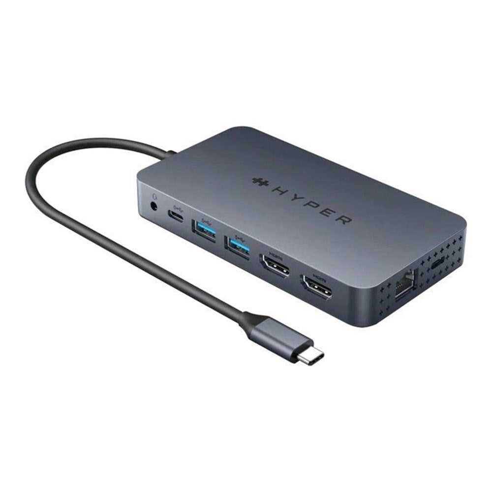 Hyper HyperDrive 10-i-1 USB-C Hub m. USB-A / USB-C / HDMI / Ethernet / 3.5mm Jackstik / SD- & MicroSD-Kort - Grå