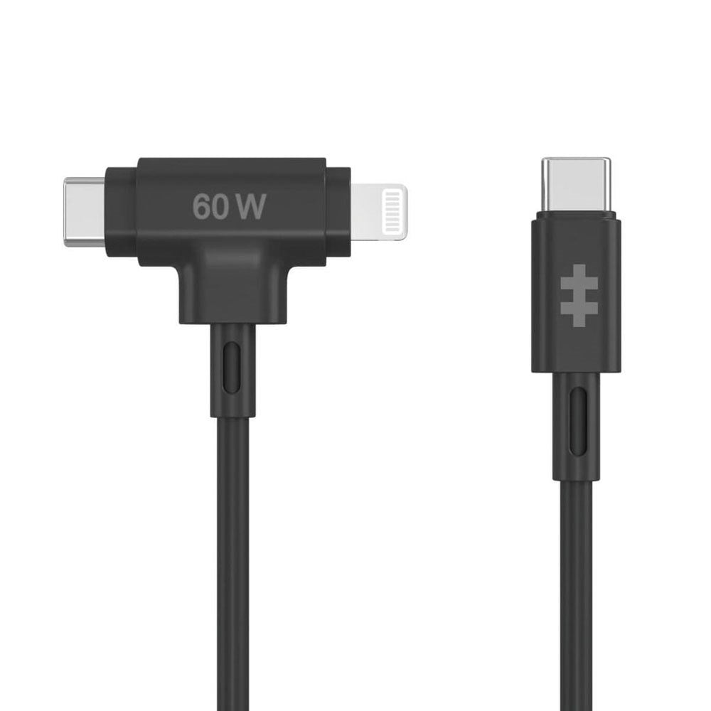 Hyper HyperJuice 60W 2-i-1 Hybrid Silikone USB-C til USB-C & Lightning Kabel - 1.5m - Sort