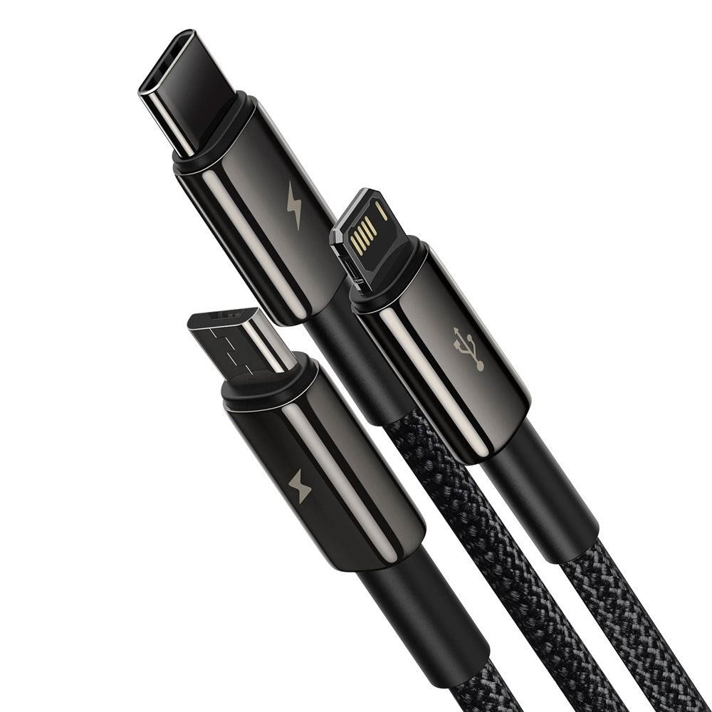Baseus 3-in-1 USB-A Multikabel m. 1 x USB-C 1 x Lightning 1 x Micro USB - 1.5m - Sort