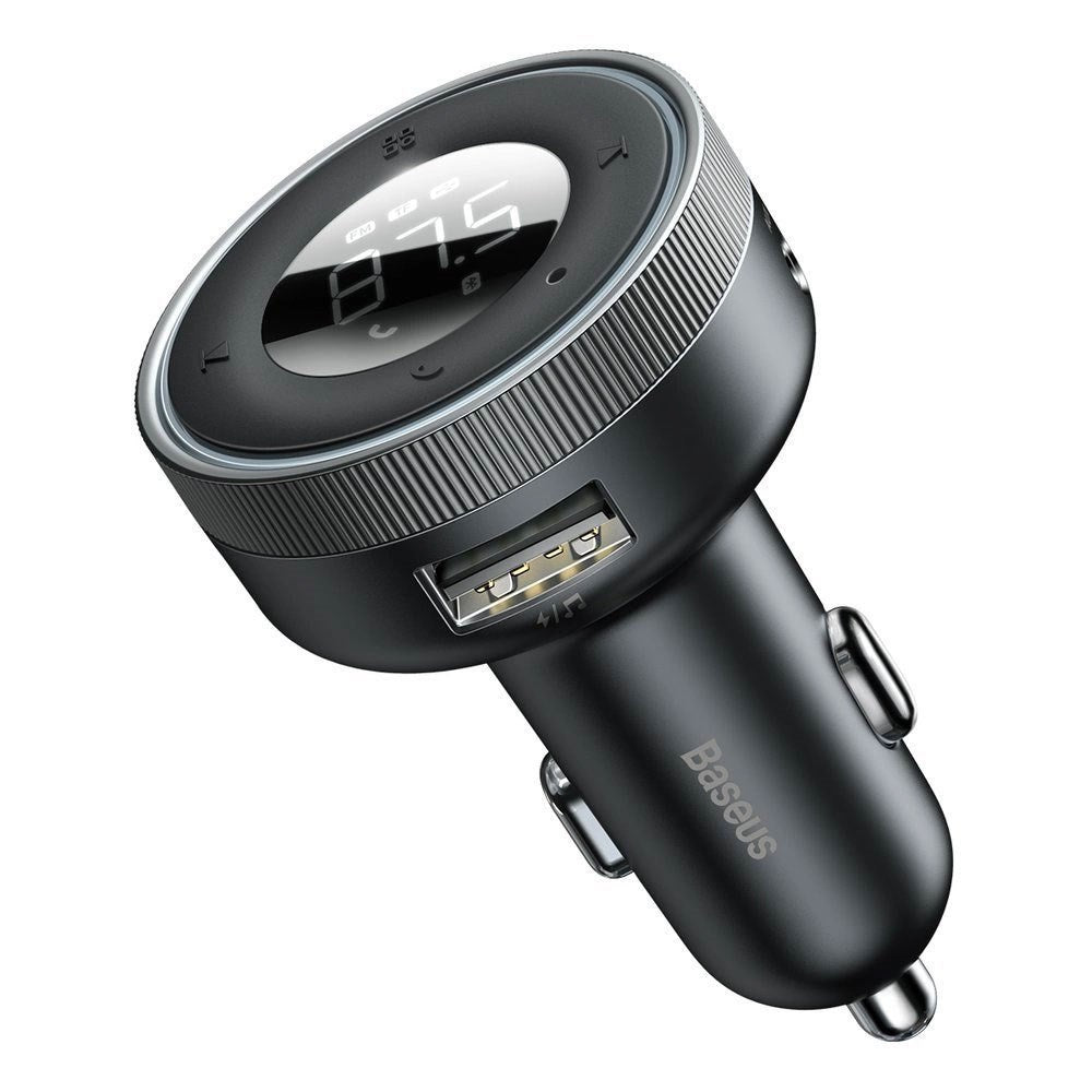 Baseus FM Transmitter / Biloplader m. 2 x USB-A & 1 x 3.5mm Jackstik - Sort