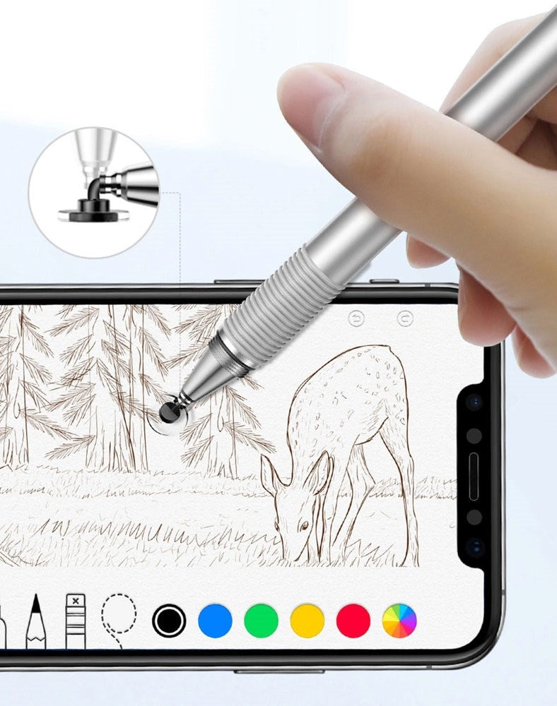 Baseus Dobbeltsidet Stylus Pen til Mobil / Tablet m. Kuglepen - Sølv