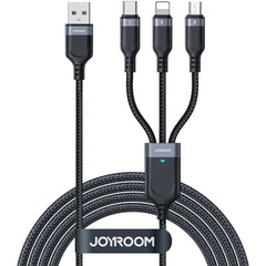 Joyroom Multi-Use 3-i-1 USB-C / Lightning / Micro USB Nylon Kabel 30cm - Sort