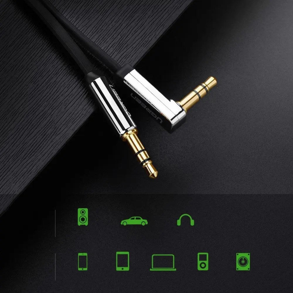 UGREEN Vinklet 3.5mm Minijack Lydkabel - 1m - Sort / Sølv