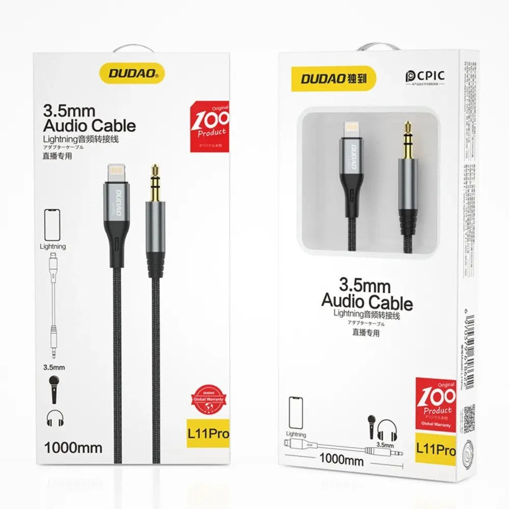 Dudao L11PRO Lightning til 3.5mm Minijack Kabel - 1m - Grå