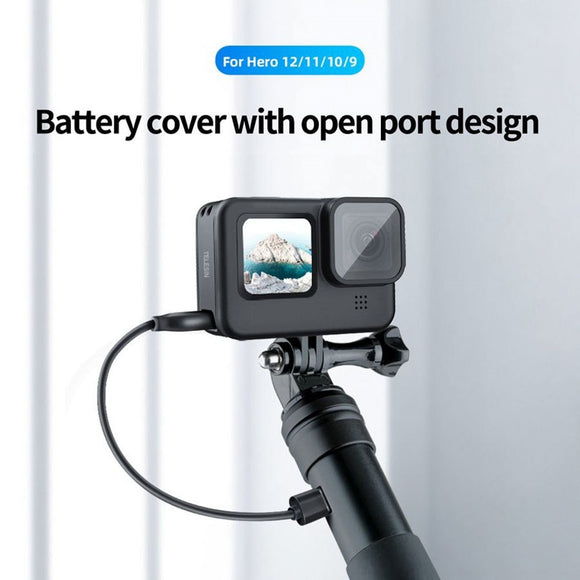 TELESIN GoPro Hero 9 / 10 / 11 / 12 / 13 Batteri Cover m. Udskæring til Kabel - Sort