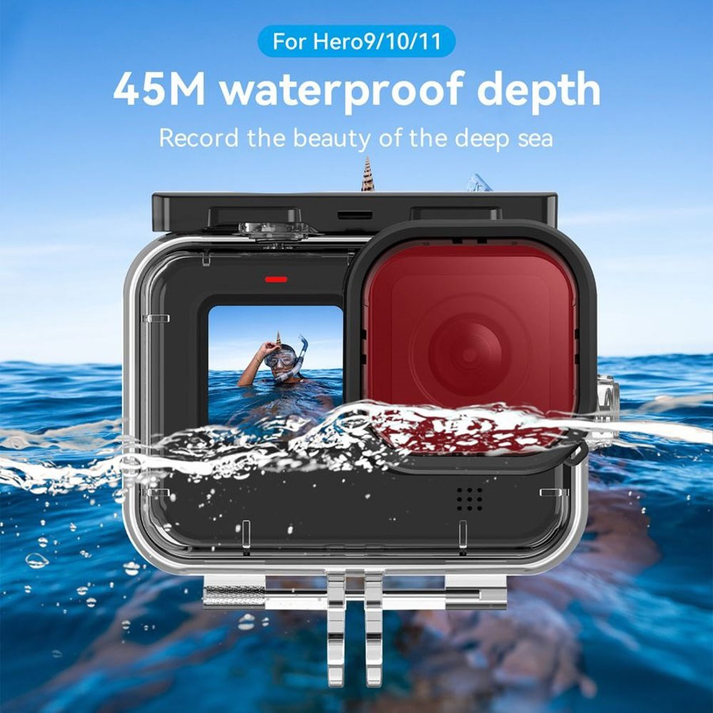 TELESIN Vandtæt Cover til GoPro Hero 9 / 10 / 11 / 12 / 13 - inkl. 3 x Farvede Linser - Gennemsigtig / Sort
