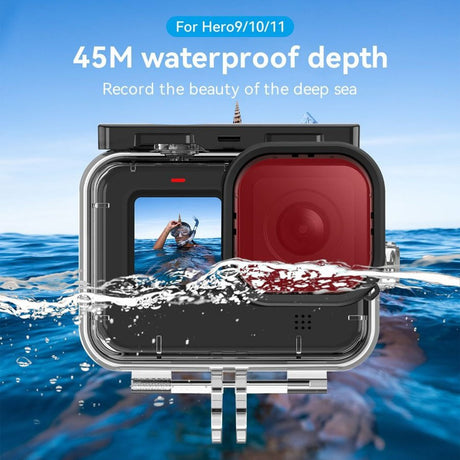 TELESIN Vandtæt Cover til GoPro Hero 9 / 10 / 11 / 12 / 13 - inkl. 3 x Farvede Linser - Gennemsigtig / Sort