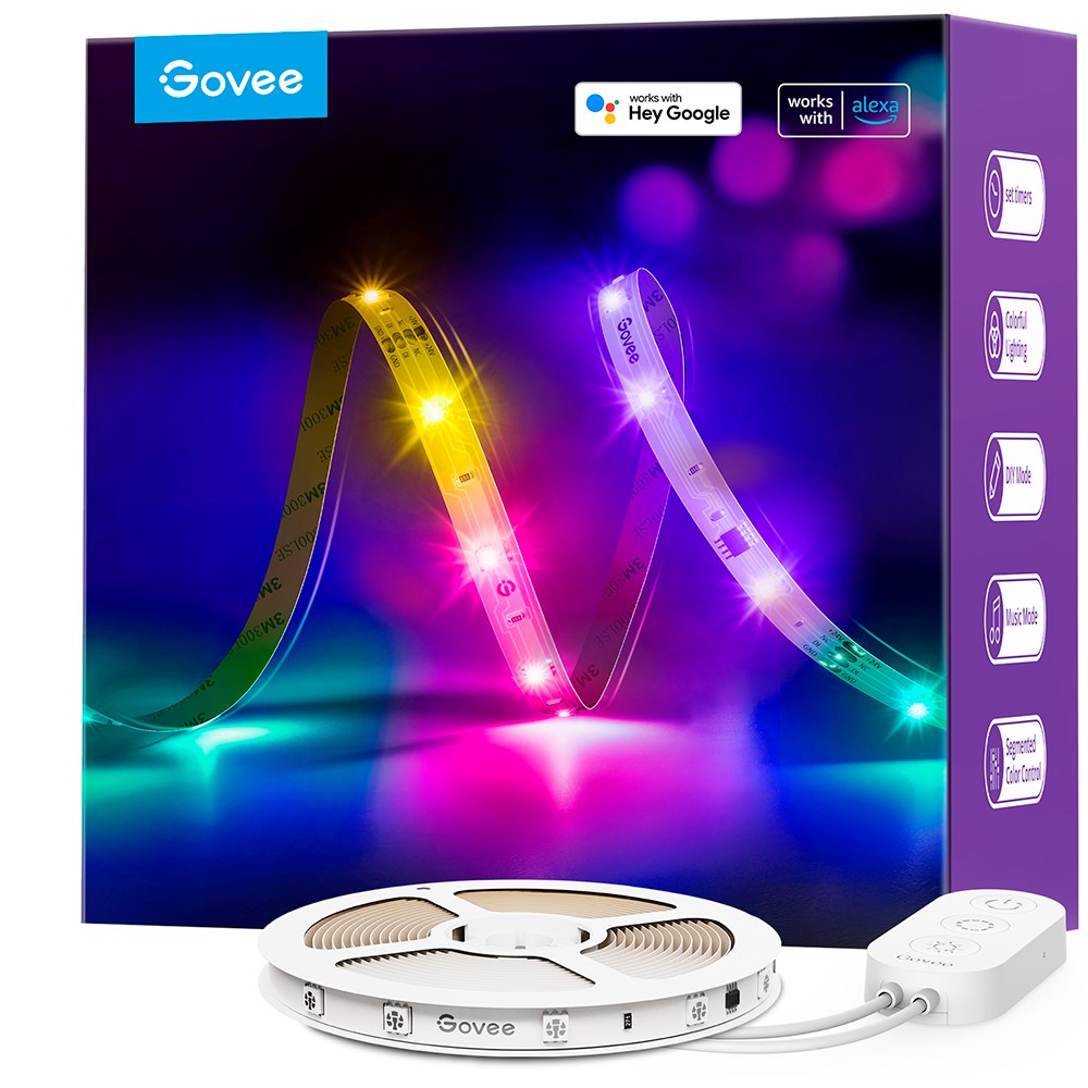Govee RGBIC Basic Wi-Fi + Bluetooth LED Strip Lights - 10m - Hvid