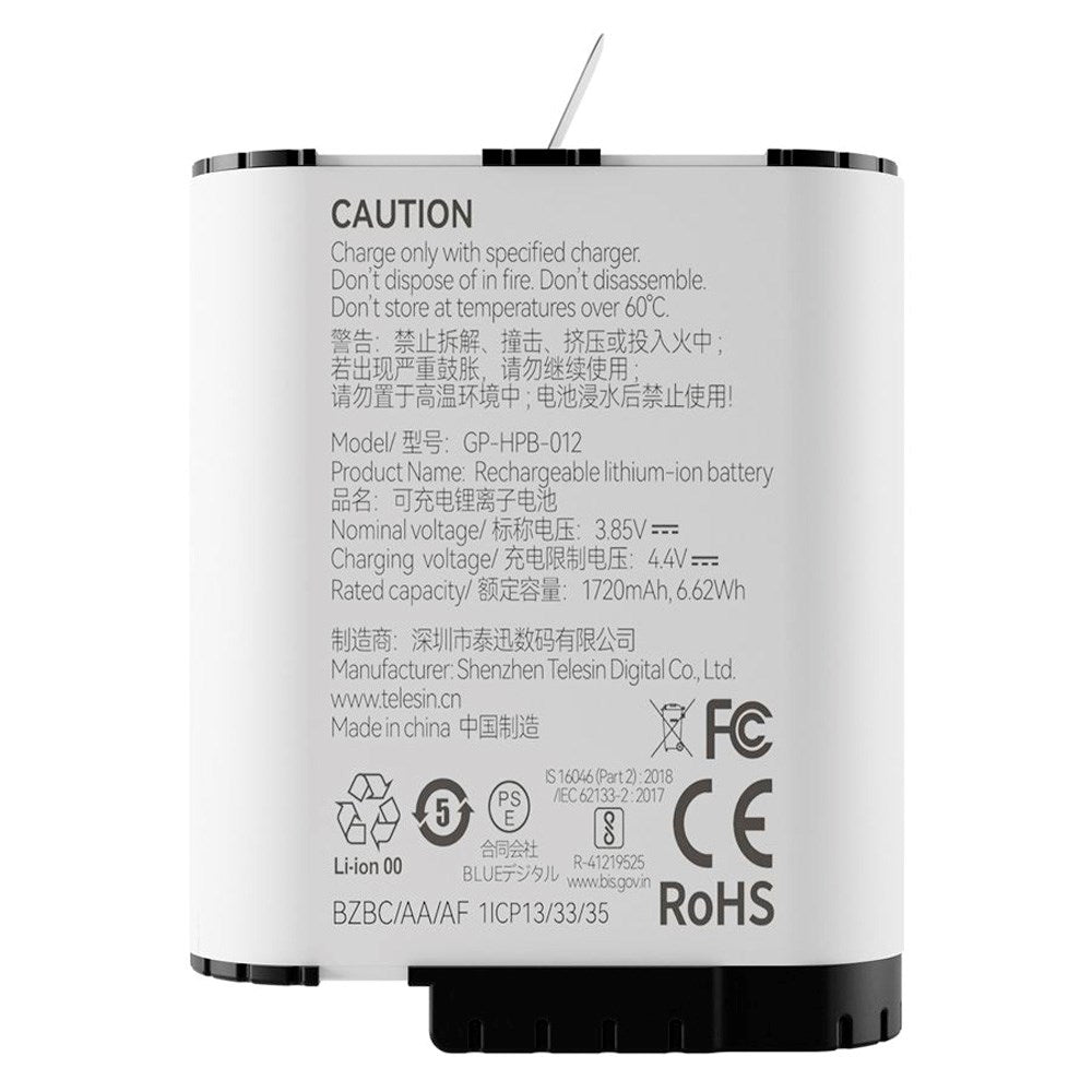 TELESIN Stamina Batteri til GoPro Hero 9 / 10 / 11 / 12 - Hvid