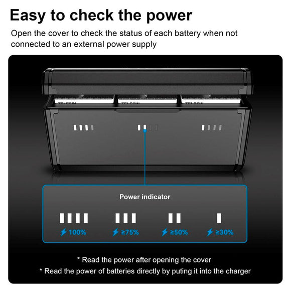 TELESIN Batteri Opladningscase & 2x Stamina Batteri Kit til GoPro Hero 9 / 10 / 11 / 12 - Sort