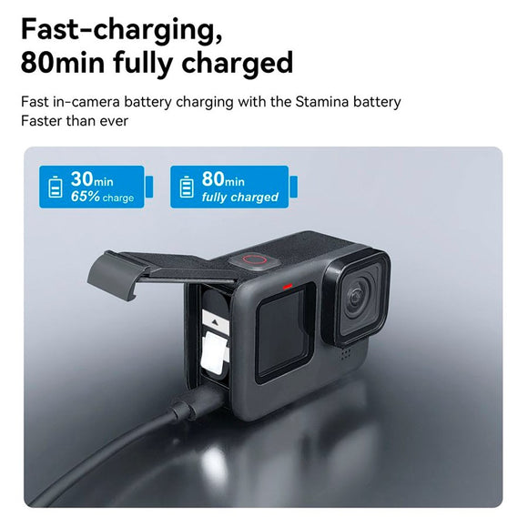 TELESIN Batteri Opladningscase & 2x Stamina Batteri Kit til GoPro Hero 9 / 10 / 11 / 12 - Sort