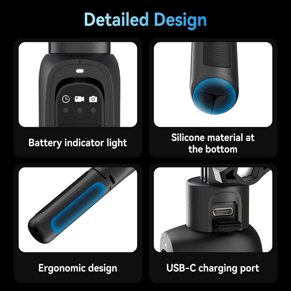 TELESIN 3-i-1 PowerBank Selfie Stick til GoPro Hero 9 / 10 / 11 / 12 / 13 / MAX - 5000 mAh - Sort