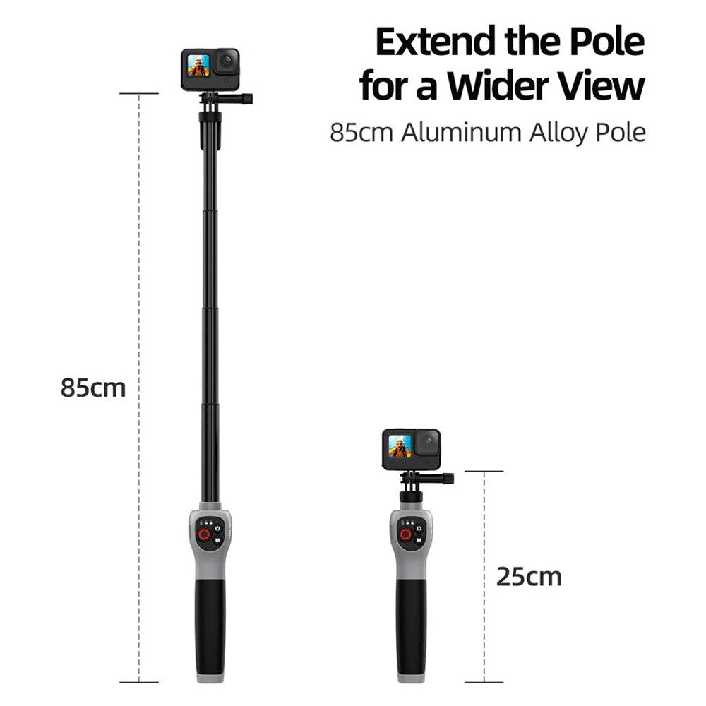 TELESIN Undervands Selfie Stick m. Indbygget Fjernbetjening til GoPro Hero 8 / 9 / 10 / 11 / 12 / 13 - Grå / Sort