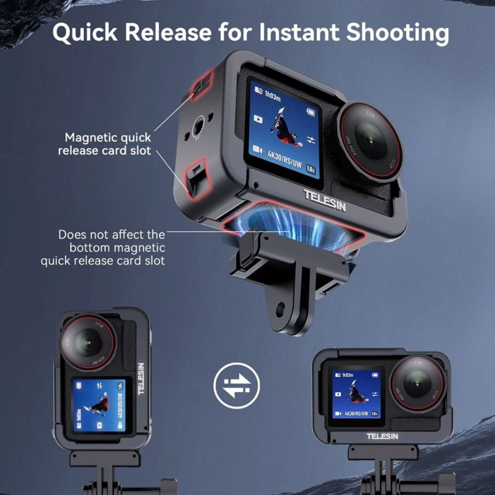 TELESIN Metal Cage til DJI  Osmo Action 3 / 4 / 5 Pro - Grå
