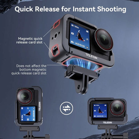 TELESIN Metal Cage til DJI  Osmo Action 3 / 4 / 5 Pro - Grå