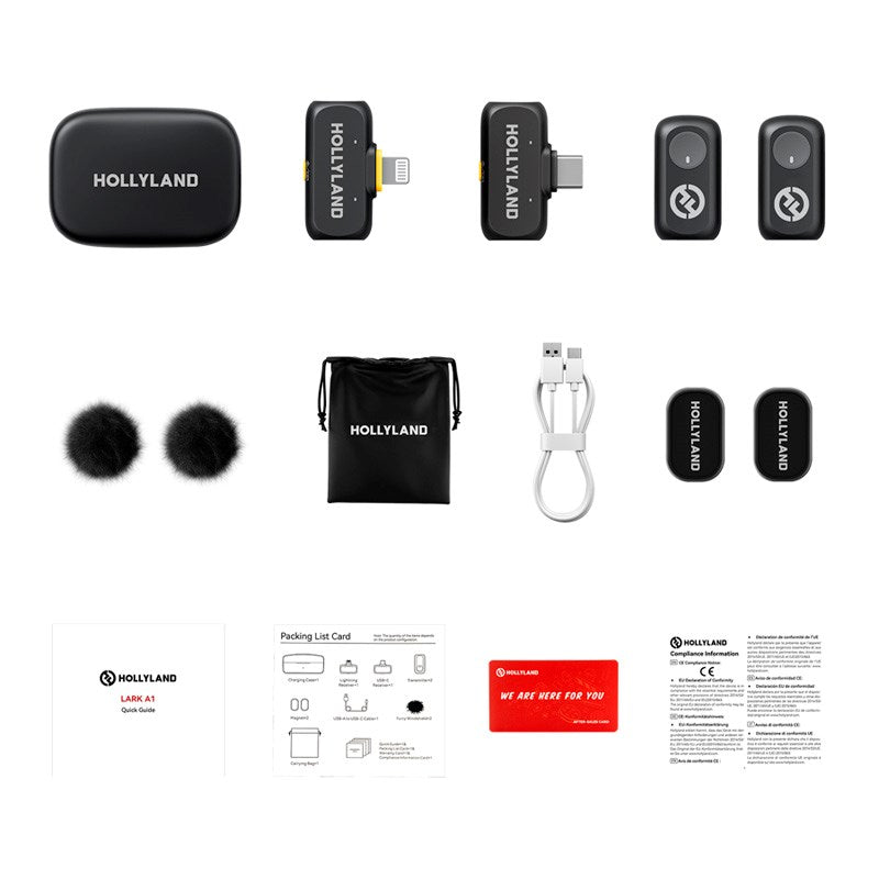 Hollyland Lark A1 Trådløs Mikrofon Sæt m. 1 x USB-C RX & 1 x Lightning RX - Sort