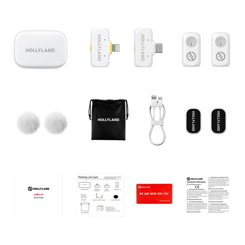 Hollyland Lark A1 Trådløs Mikrofon Sæt m. 1 x USB-C RX & 1 x Lightning RX - Hvid
