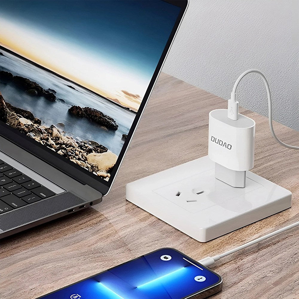 Dudao 20W PD Vægoplader USB-C inkl. Kabel - Hvid