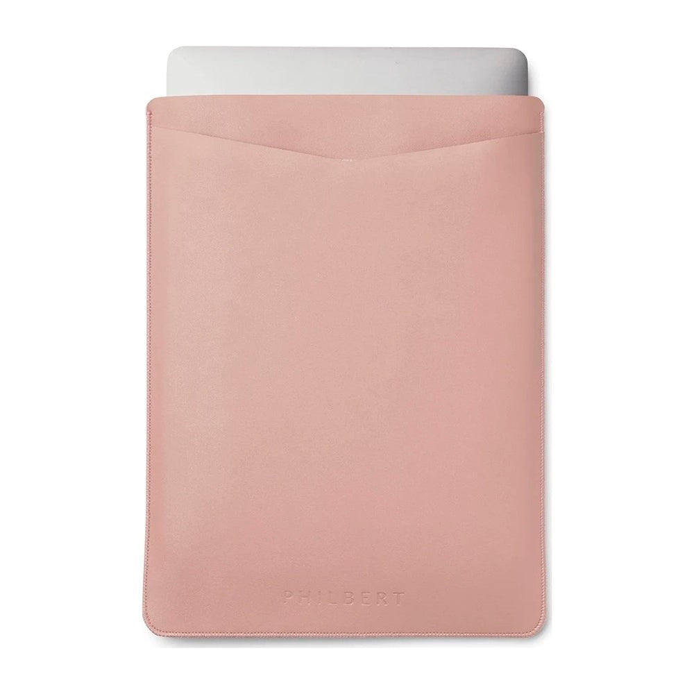 Philbert UltraSlim 15" Vegansk Læder Sleeve m. Strop Til MacBook / Laptop (35,5 x 25 x 2 cm) - Lyserød