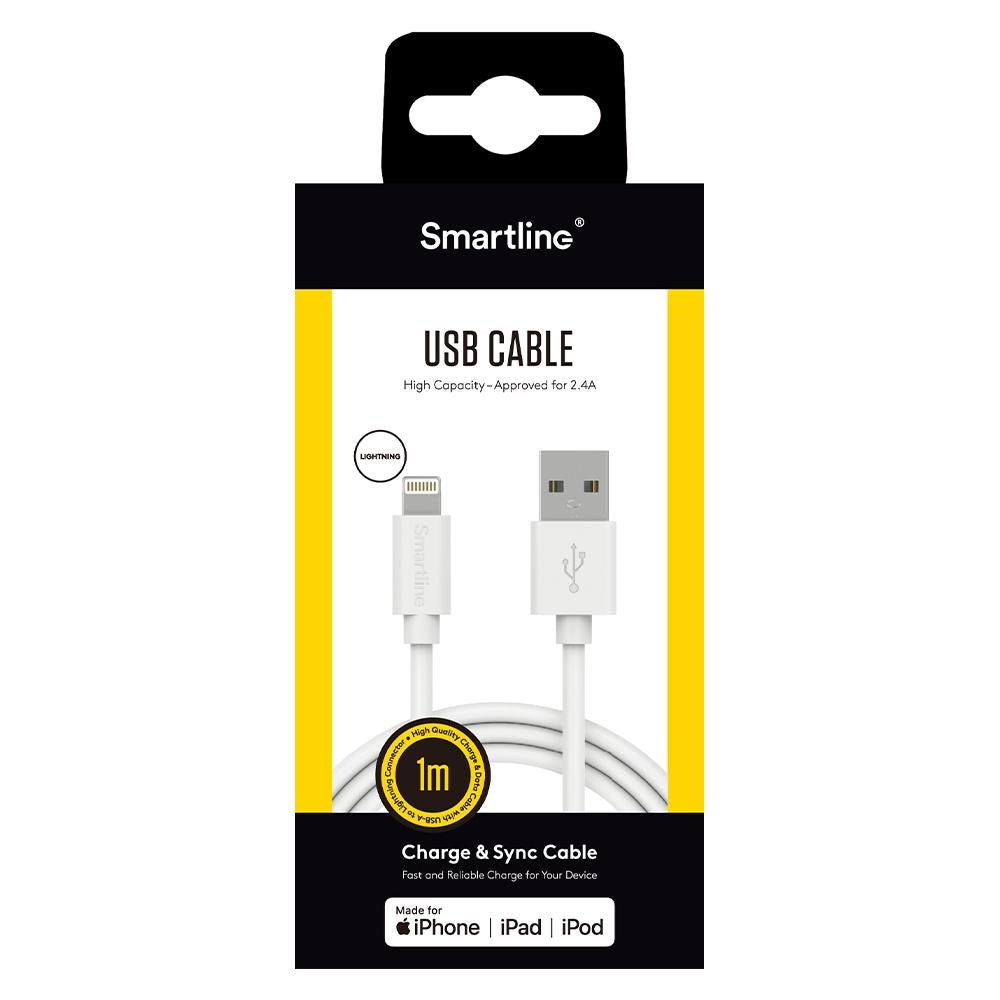 Smartline USB-A til Lightning Kabel 1m. - Hvid