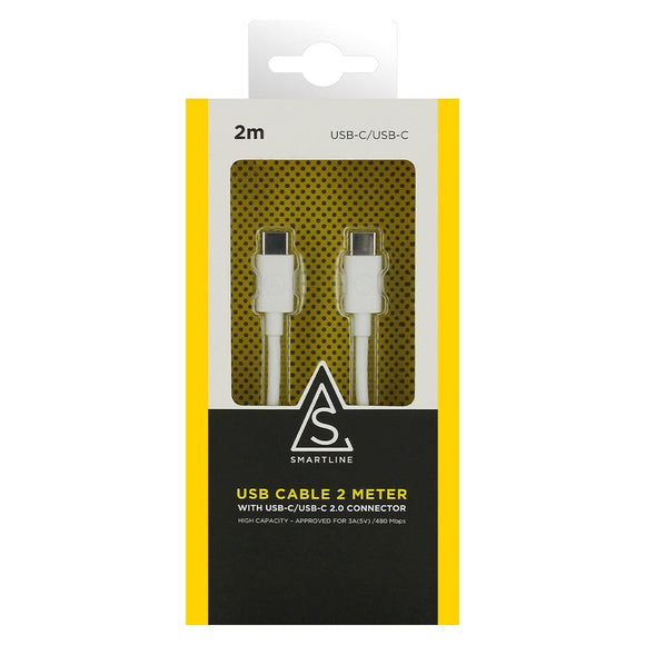 Smartline (3A/60W) USB-C til USB-C Kabel 2 m. - Hvid