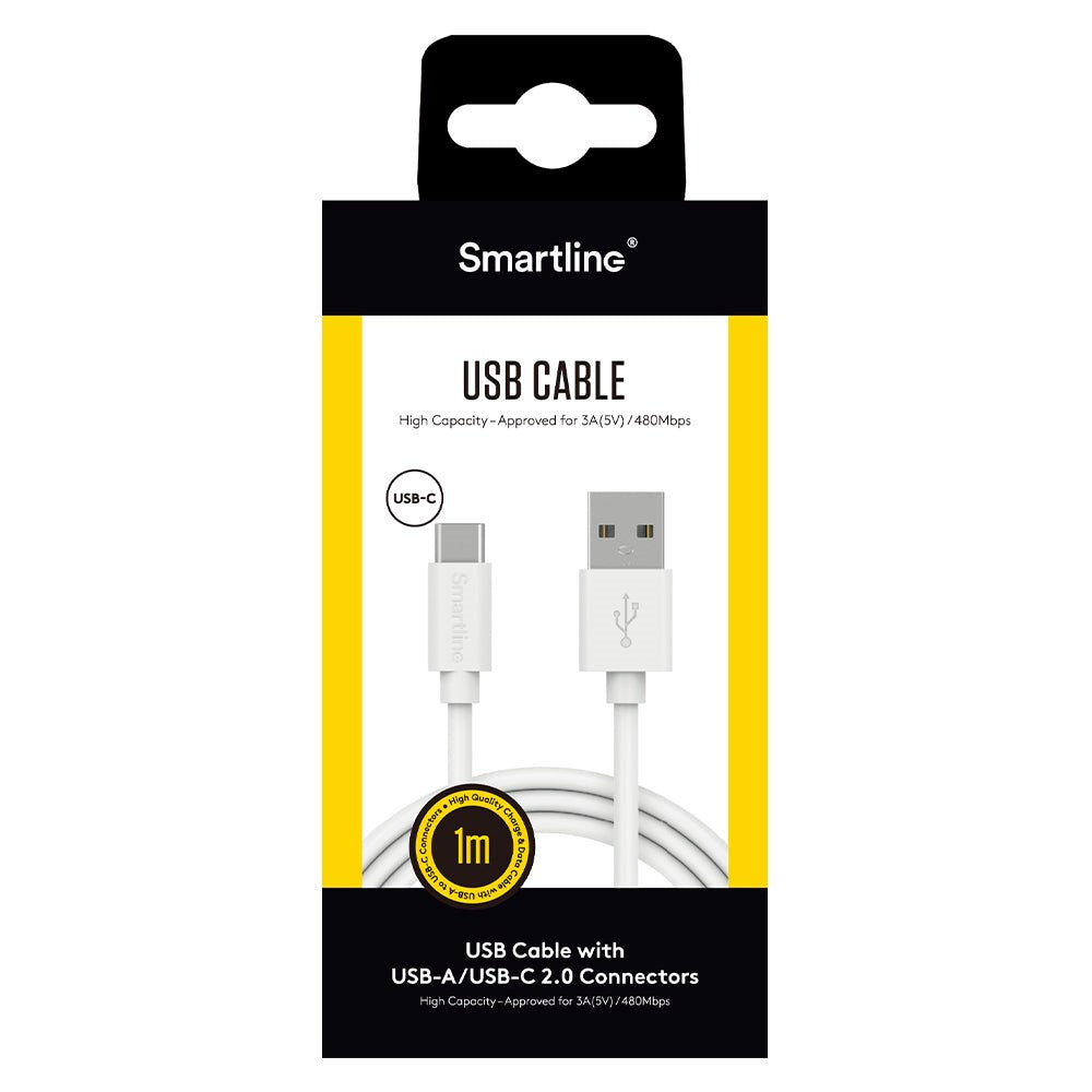 Smartline USB-C Kabel 1 m. - (3A/15W) USB2.0 - Hvid